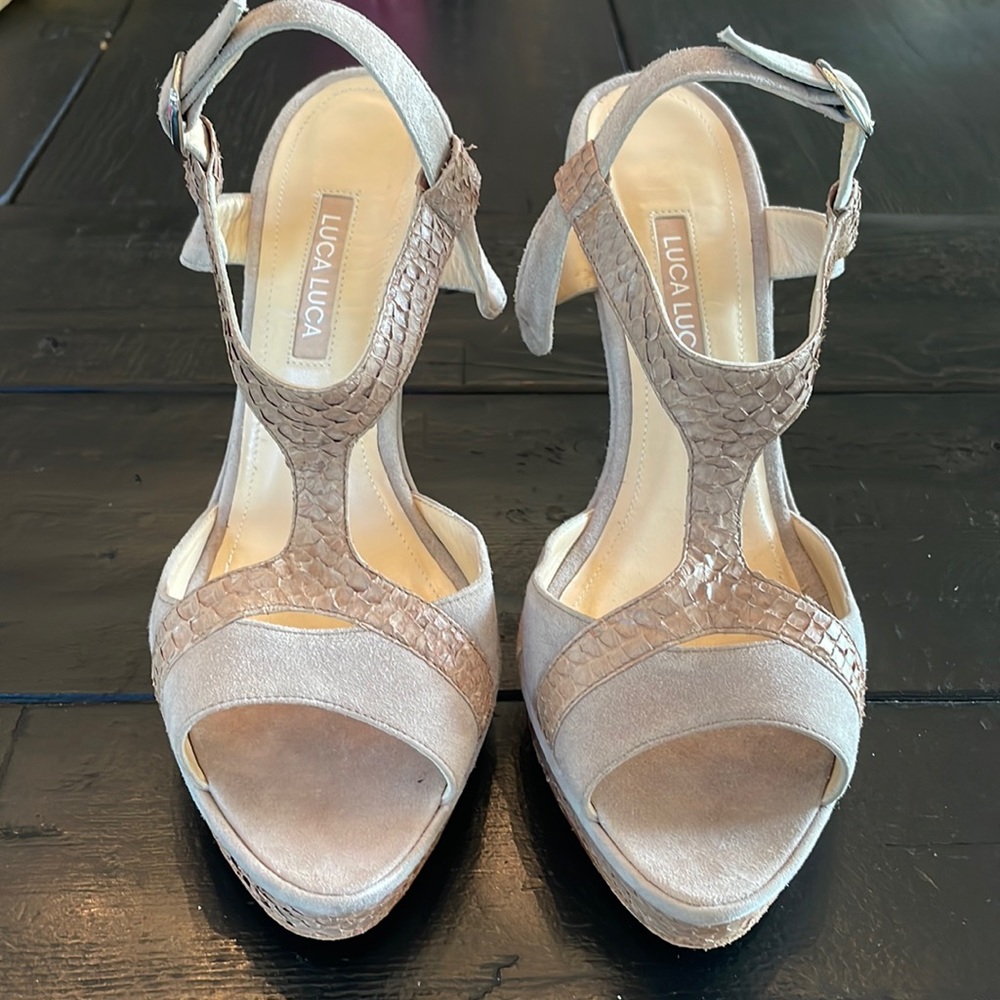 Luca Luca suede&croc leather heels